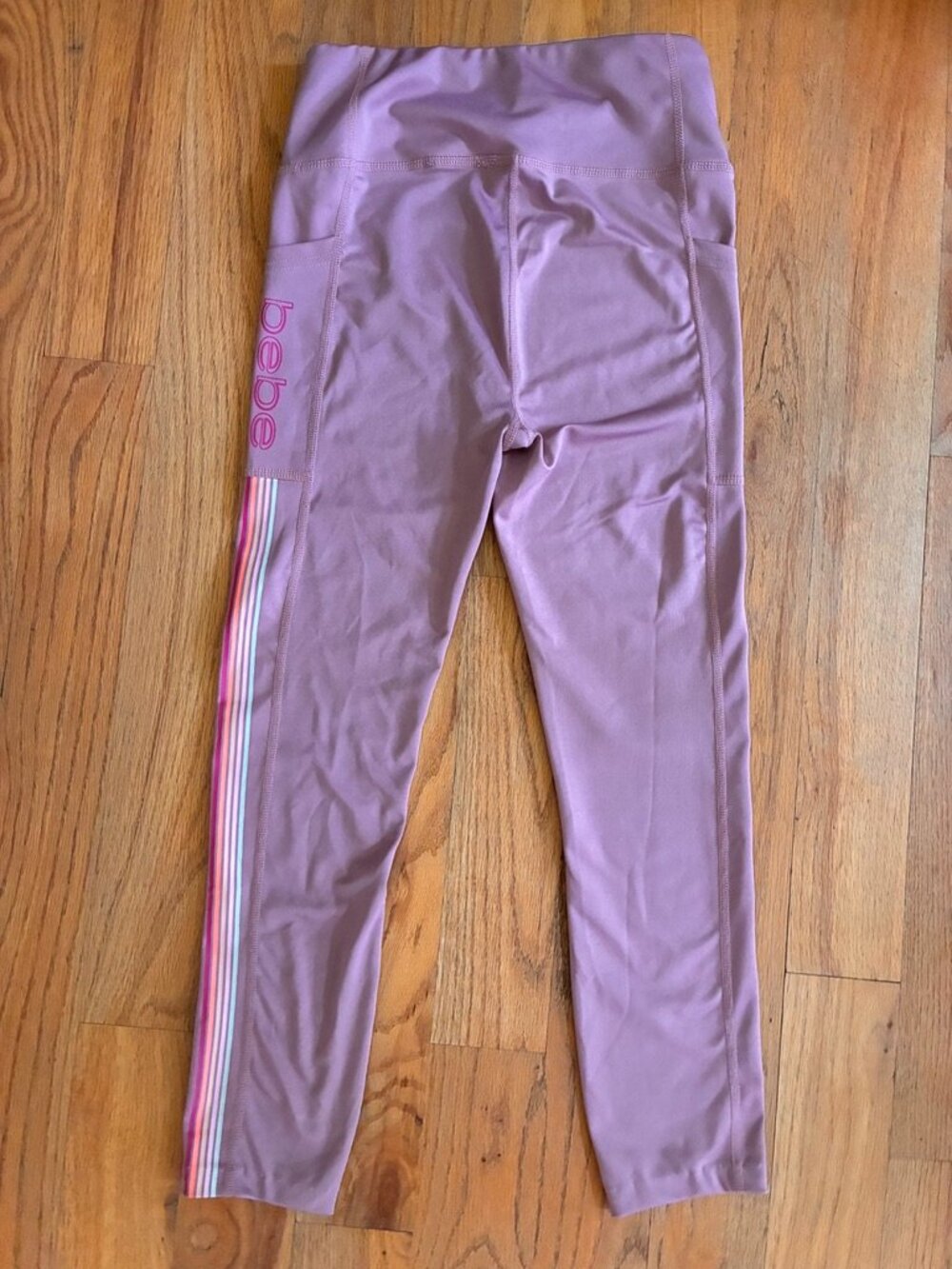 bebe Sport Lavender Pocket Logo Stripe Leggings XS